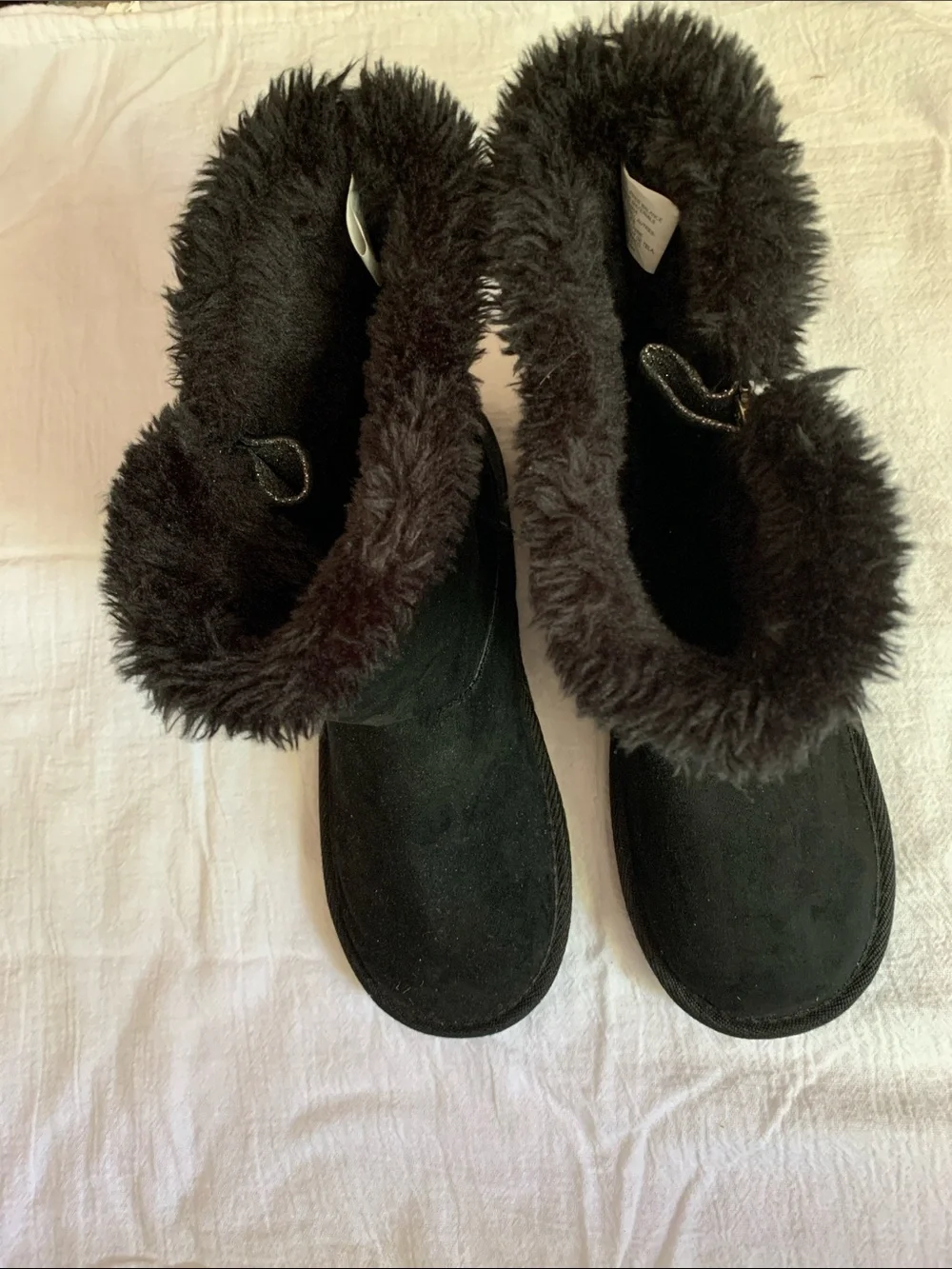 Airwalk Women’s Boots Size 5 Like NEW Black Fur Trim Suede-Look Zip Ankle Boots